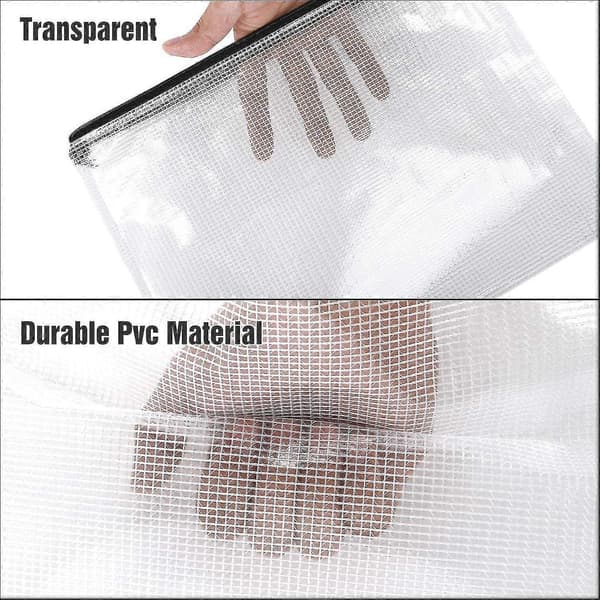 18 stk Mesh Glidelåspose Dokumentpose, 8 assorterte størrelser, Vanntett Plast Glidelås Mappe, Multipu