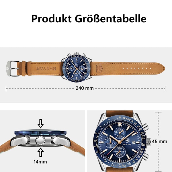 Klockor Herr Analog Kvarts Kronograf Herrklockor 30M Vattentät Luminous Datum Armbandsur Casual Business Designer Klockor Klassisk Elegant Present