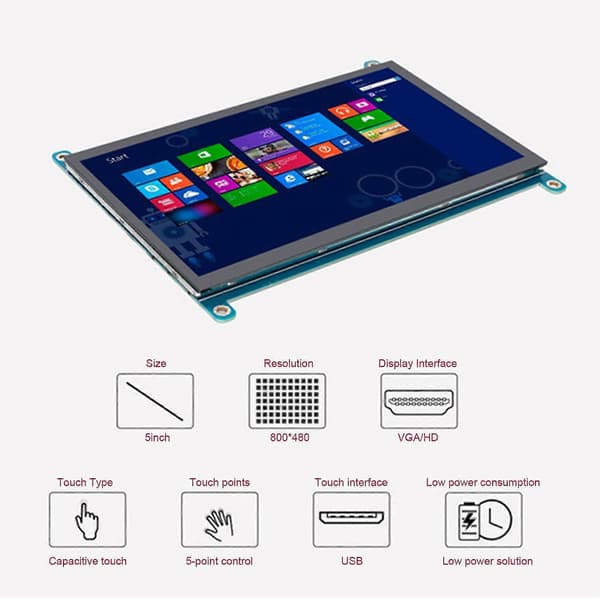 5 Tum Skärm Utan Touch Mon Pane 800x480 Kapacitiv Touch Display - Vga Display