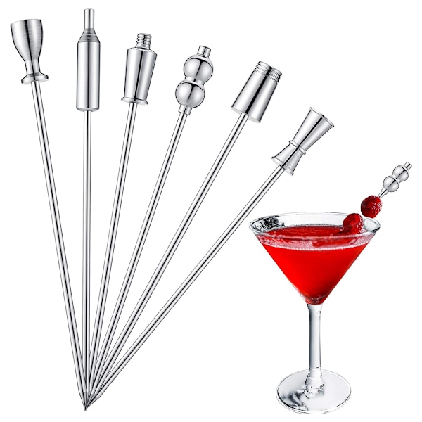 Cocktail-nåle i rustfrit stål, Sølv (Sæt af 6)
