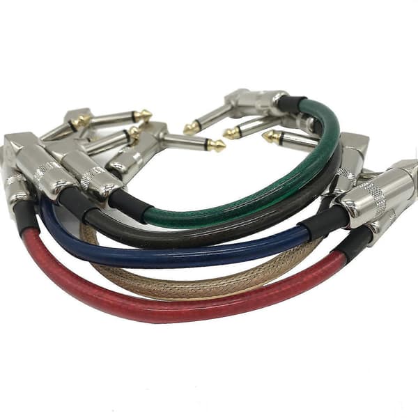 5 stk Gitar Patch Pedal Kabel 15cm Lang Med 1/4 Tomme 6.35mm Gull Rett Vinkel Plugg Gitar Patch Kabel