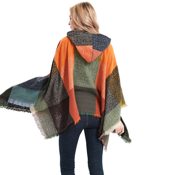 Dame Plaid Hetteskjerf Kappe Teppe Poncho Hetteskjerf
