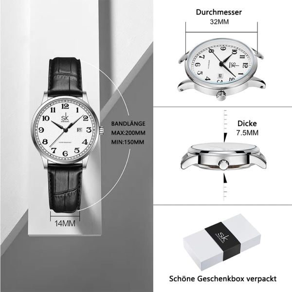 Analog kvartsklocka för kvinnor med läderarmband