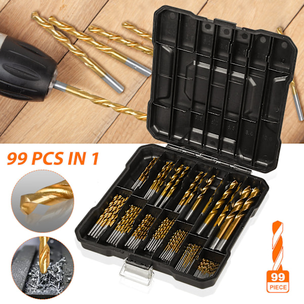 99X Titan HSS Spiralborer Stålborsett Verktøysett Metallborer 1-10mm DE
