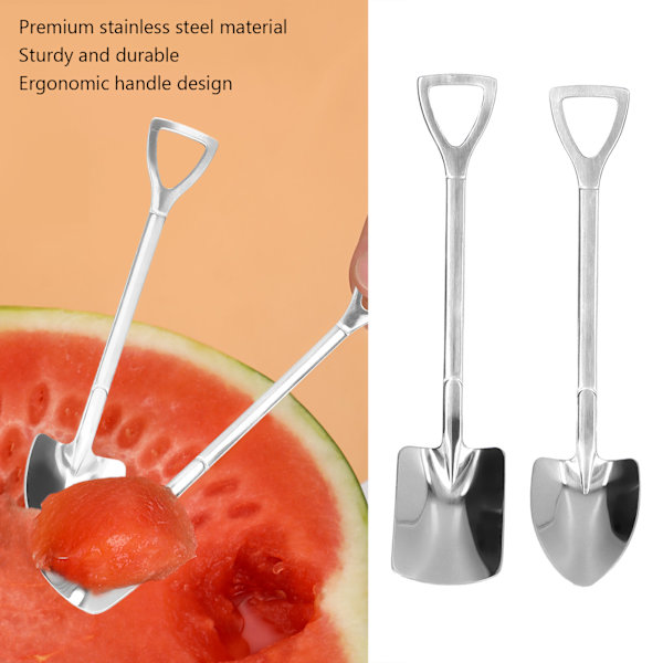 2 st skedslevar i rostfritt stål, robusta, hållbara, rostfria, blanka, ergonomiska, allmänt använda dessertskedar, silver