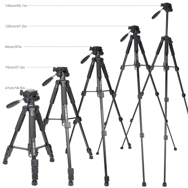 Kraftigt Kamerastativ för Resor, Flexibel Aluminiumkonstruktion med Professionellt Ergonomiskt 3-Vägs Panhuvud, Justerbart Höjdstativ för DSLR,