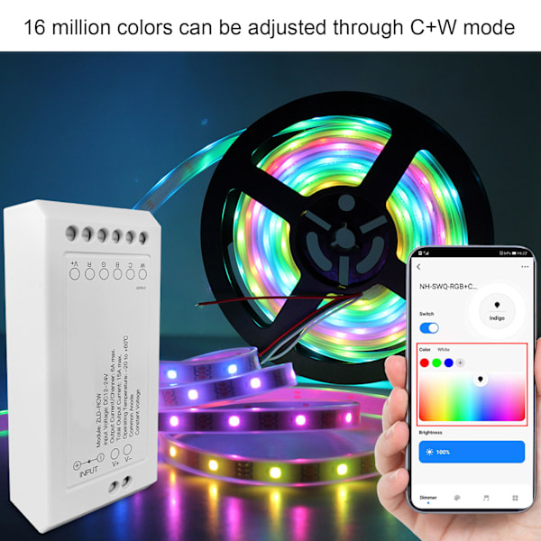 Zigbee LED Driver Smart Home LED Strip Controller RGB+CW Lysbåndscontroller med App DC12~24V