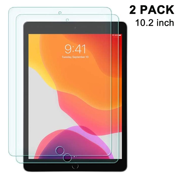 2-pack iPad 7:e generationens skärmskydd 10,2 tum 2019 härdat glas skärmskydd med enkel installationsram