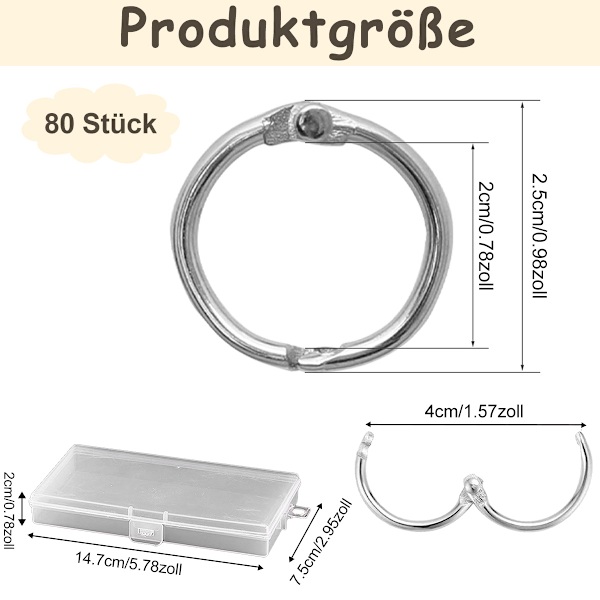 80 stk. løse blad bog ringklemmer - 25 mm (i æske)
