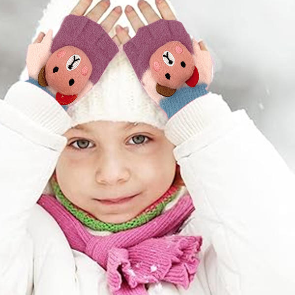 Varme fem-fingers plysjvotter for jenter og gutter i ull til barn og baby