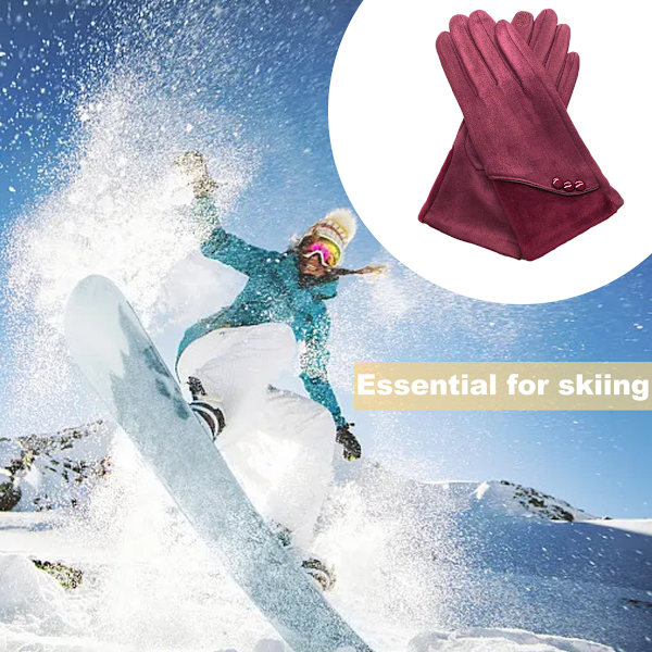 Varme vinterhandsker til kvinder med følsomme touchscreen-fingre, efterår/vinter plus ruskindshandsker red