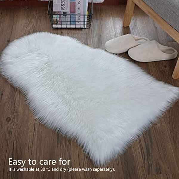 Faux fårskinn Fur Rug Mjuk Matta Områdesmatta för Sovrum Soffa Golv Vardagsrumsdekor Vit