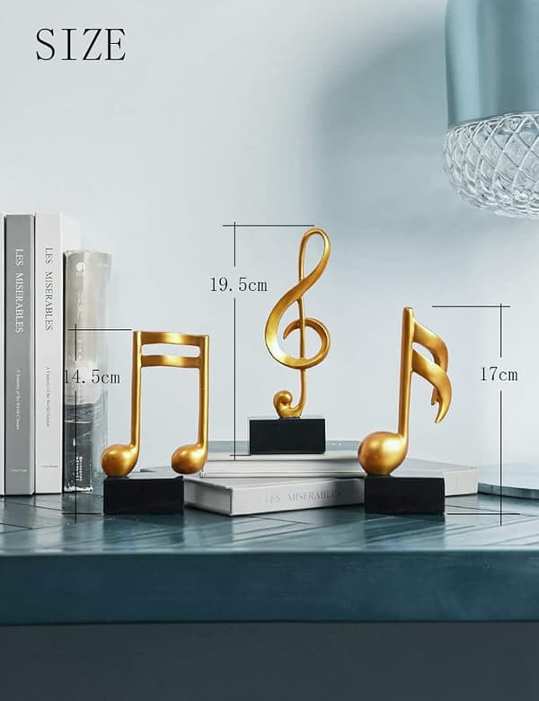 Kunst 3 stk. Musiknote Statue Dekor Skulptur Harpiks Figur Ar