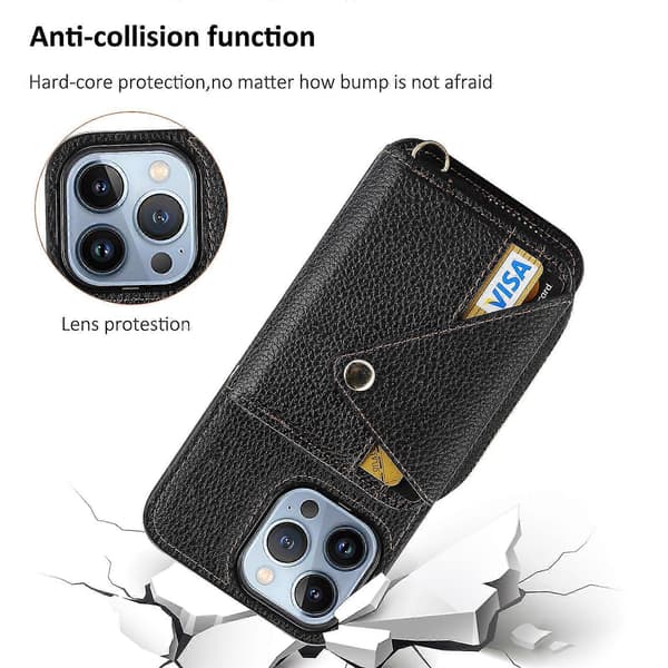 Plånboksfodral med dragkedja för iPhone 15 Pro Max, RFID-skydd och stativ Black