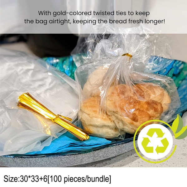 Gjenbrukbare Plastbrødposer for Hjemmelaget Brød - 100 Pakke Klar