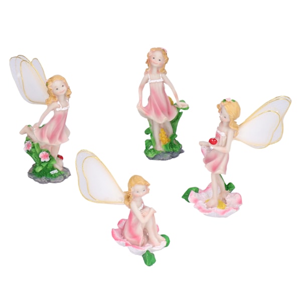4 stk Fe-pynt Resin Fe-statue Miniatyrfigurer for Hagegårdsporter