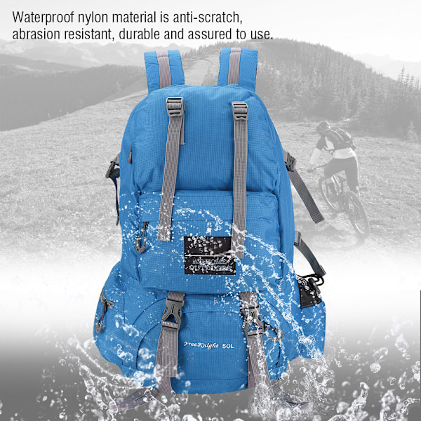 Free Knight 50L Vattentät Väska Nylon Camping Klättring Utomhus Resor Vandringsryggsäck Blå