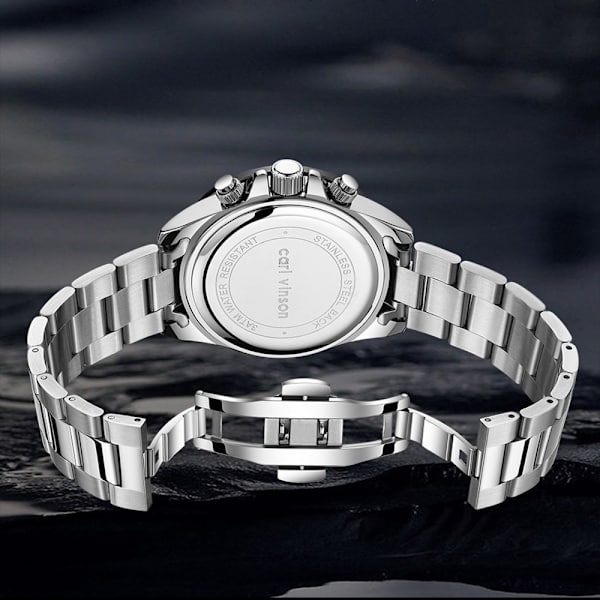 Herrklocka Lyxig Vattentät Ljusstark Lättläst Kronograf Klockor Helguld/Vit Urtavla/Svart Urtavla med Kalender Armbandsur
