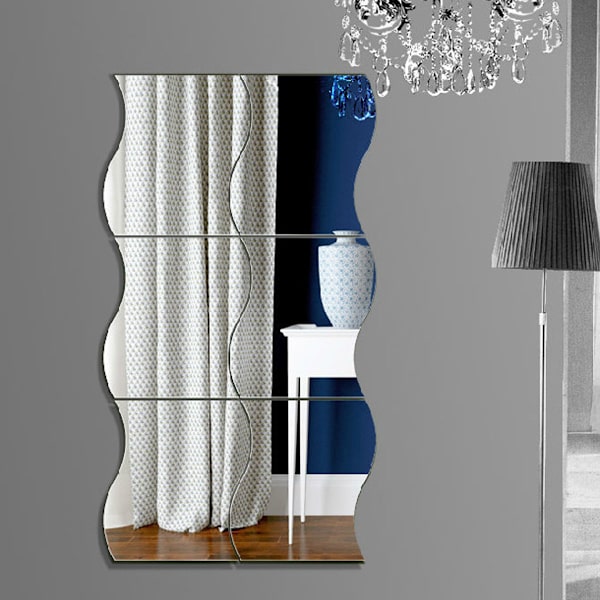 Set med 6 vågiga 3D-väggspeglar - Akrylväggdekoration - För hem, vardagsrum, sovrum, soffa, TV - Dekoration