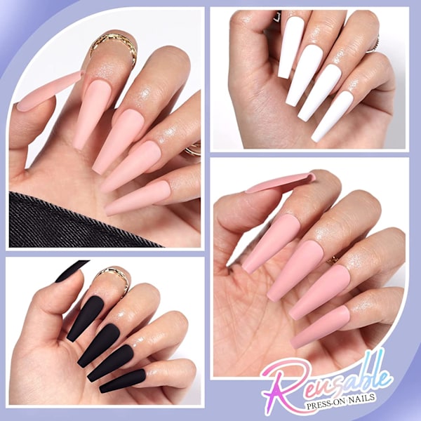 Neglemanicure stykke fuld klistermærker slid lang ballet falsk negle stykke patch ensfarvet T-negle