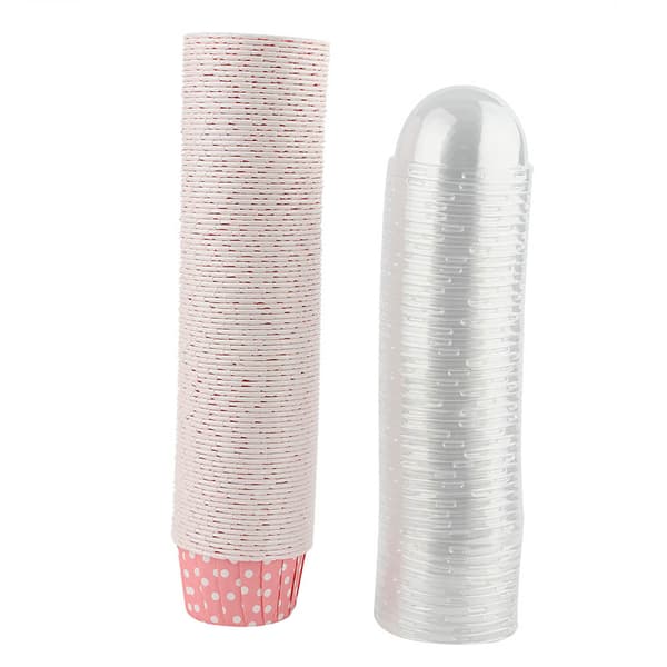 100 st Mini Cupcake Formar Papper Runda Kakformar Muffinsformar med Lock, Rosa
