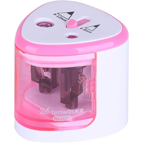 Elektrisk pennvässare med två hål, effektiv och säker, rosa
