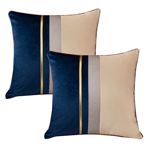 Marinblå patchwork cover med guldrandigt Navy Blue