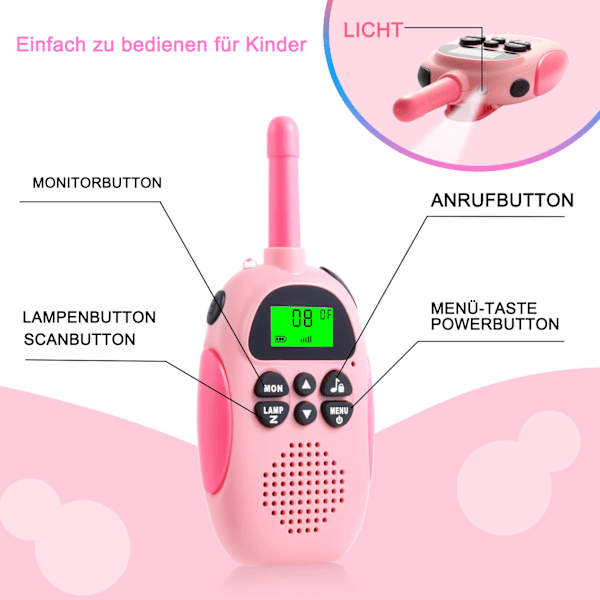 Walkie Talkie -lapset, 2 kpl Ladattavia Walkie Talkieita, 16 Kanavaa Lasten Radiolelu Pojille Tytöille Ulkoiluseikkailuihin Ulkoiluun Leirintään Vaellukseen