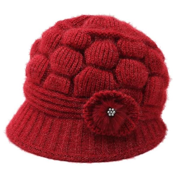 Luer Vinterlue med brem Varm Strikket red