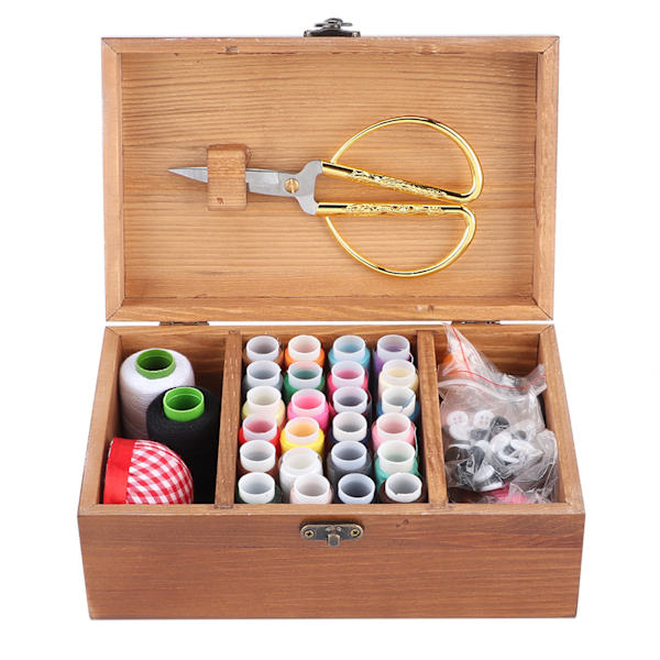 Hushåll Vintage Trä Sybox Nål Tråd Förvaring Väska Organizer DIY SyverktygTaraxacum Mönster Sykit Box