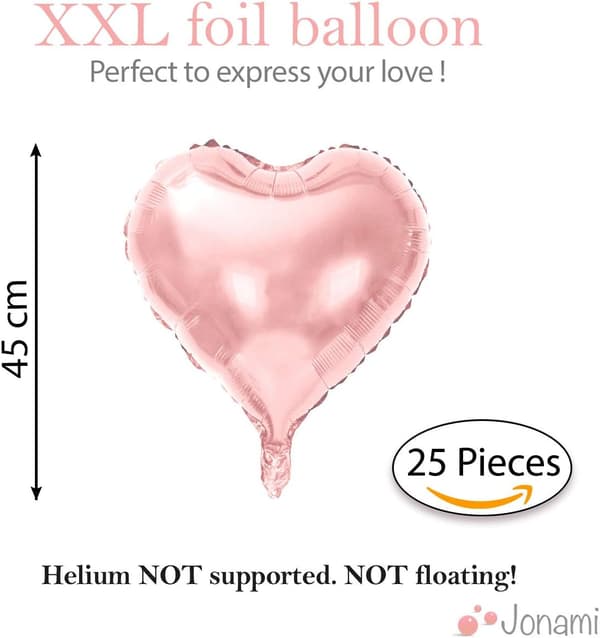 25 Hjerteballong Roségull Helium Romantisk Dekor fo