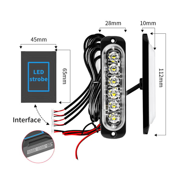 6 LED Bil Stroboskop Bromsljus - 12V-24V Fordonsljusramp - Säkerhet