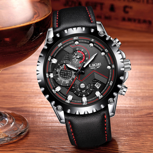 Herrmode Business Analog Quartz Klassisk Casual Blå Läderklocka