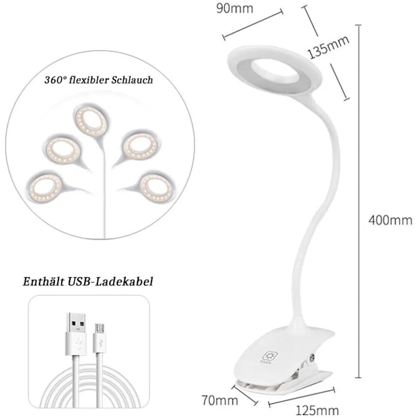 Batteridriven skrivbordslampa, flexibel arm med minnes-touchkontroller, portabel läslampa för studentboenden och kontor
