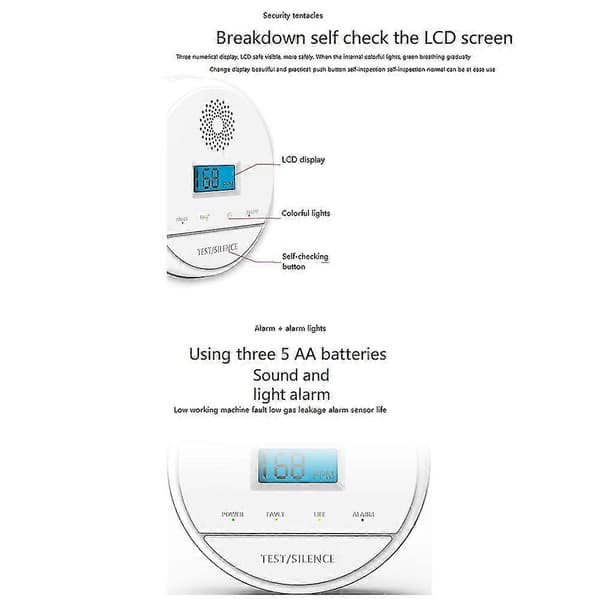 LCD CO Sensor 433MHz Trådløs Arbejdende Indbygget 85db Sirene Lyd Kulilteforgiftning Advarsel A