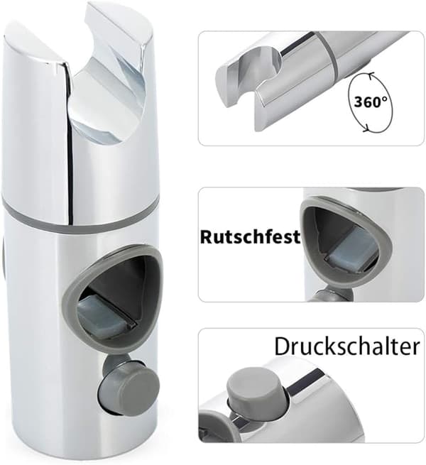 Justerbar dusjhodeholder for 24 mm veggstang