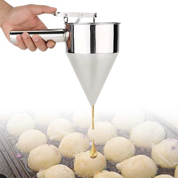 Bakefunnel i rustfritt stål, egg-skje, deigskje i rustfritt stål, fondant-funnel-skje, vaffel-batteri-dispenser, pannekakesteker, kokeutstyr