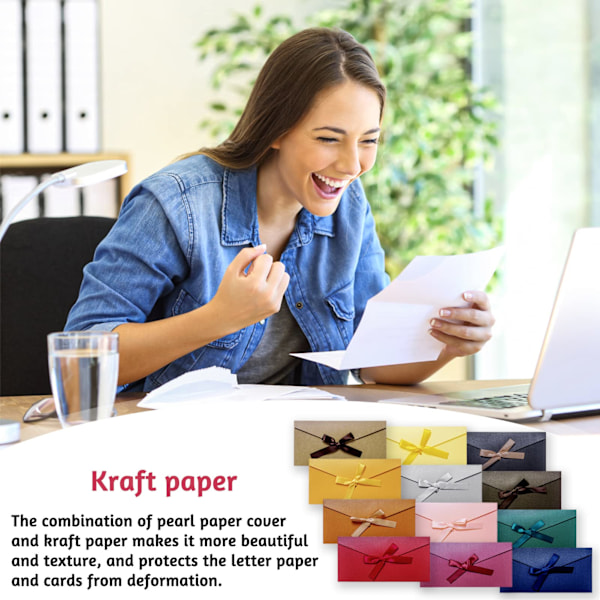 DIY Handgjorda Kuvert, A7 Kuvert med Rosettbanddesign för Bröllopsinbjudningar, Färgglada Platta Kort Ingår för Jul, Alla Hjärtans Dag