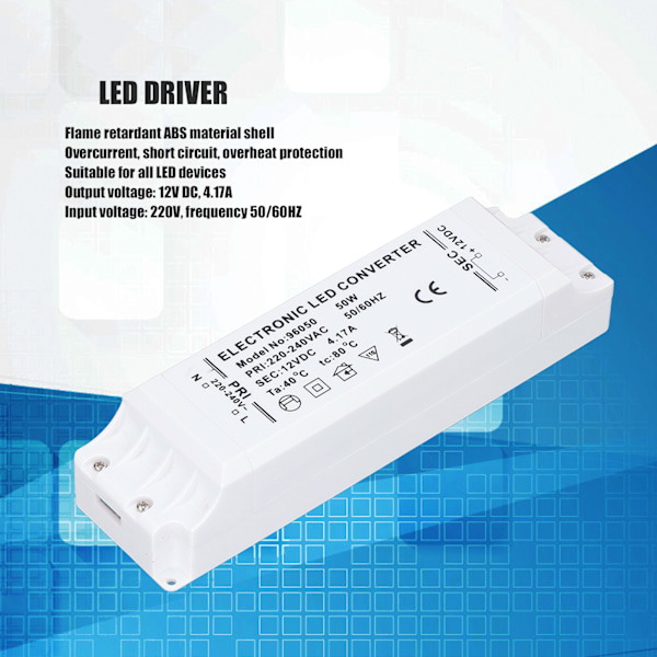 LED-driver 50W 12V 4.17A Strømforsyning LED Konstant Strøm Driver Strømforsyning AC 220V