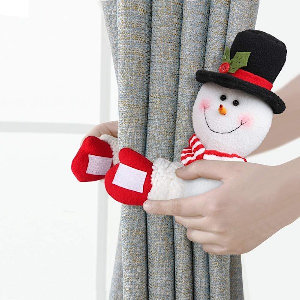 Julgardin Slag Tieback, Fönsterdekorationer För Heminredning, 3D-designad Tomte Snögubbe Docka Med Mjuk Kärna Fylld, Gardinhållare