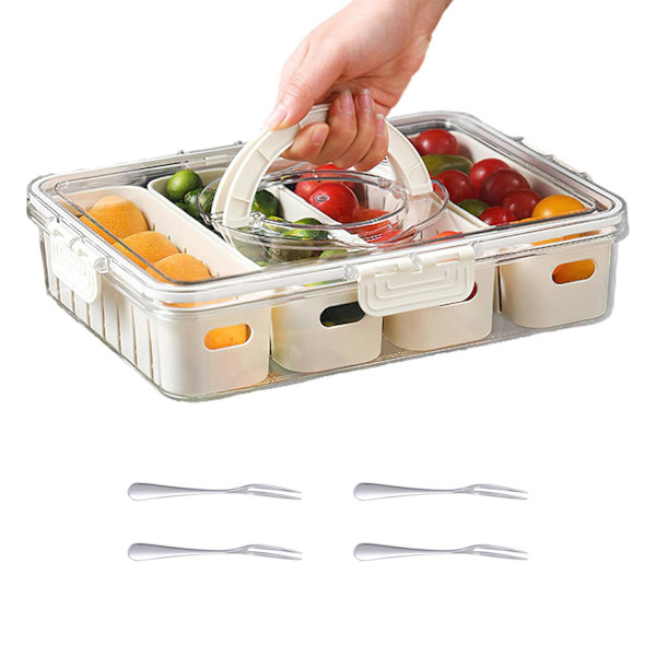 Divided Serveringsbricka med lock och handtag Snackle Box Charkuterikontainer Bärbar Snackfat Organizer för Godis, Frukt, Nötter, Snacks, för