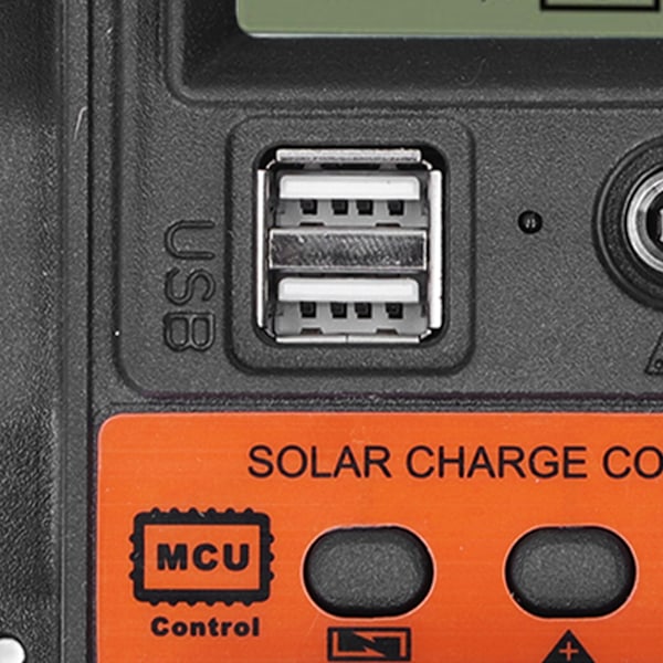 Solcelleladeregler LCD-skjerm 2 USB-utganger PWM-panel laderegulering 12V 24V 30A 390W 780W