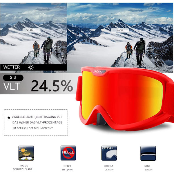 Hiihtolasit, hiihtolasit miehille ja naisille UV400, sumu, tuuli, OTG-lasit
