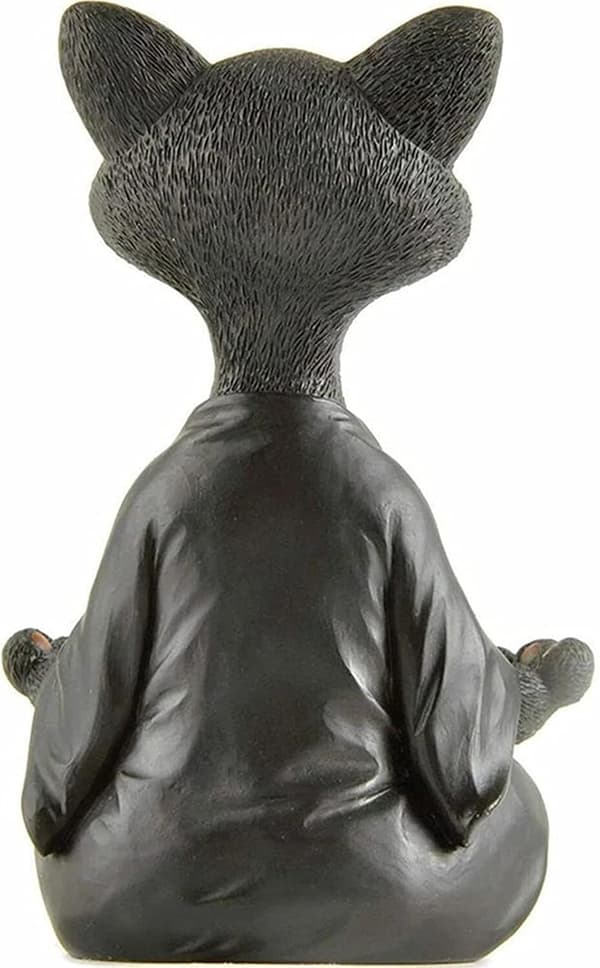 Sort Buddha Kat Samlerobjekt Yoga Meditationsfigur, Glad Kat
