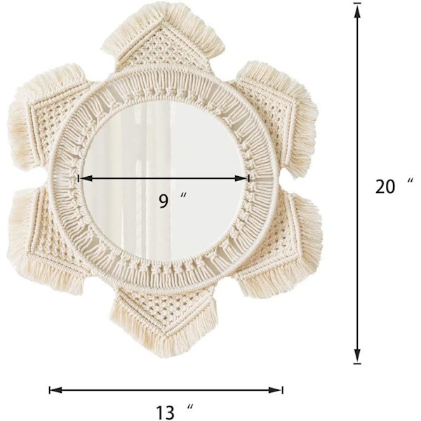 Hængende væg spejl med macrame frynser rund boho spejl kunst De