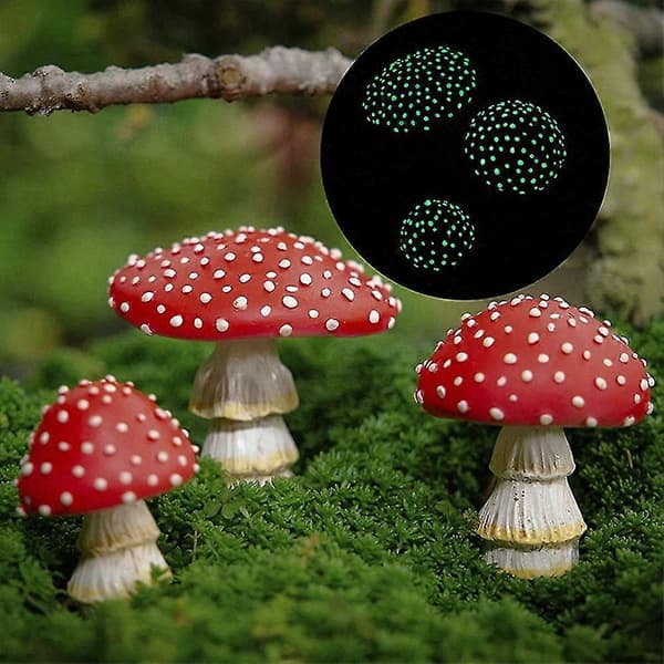 Miniature Svampehus i Harpiks, Mini Lysende Svampesæt til Dukkehus - Landskabs Fehave B