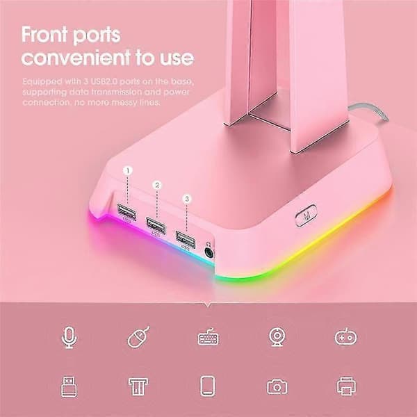 Rgb Gaming Hodetelefonstativ Datamaskin Headset Skrivebordsdisplayholder Lysende Logo Med 3 Usb Og 3.5