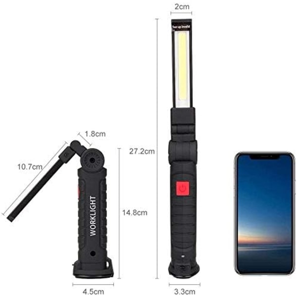Nödlampa, COB LED Mekanikerarbetslampa, Portabel Strålkastare med 360 Graders Rotation, Vikbar Design och USB Uppladdningsbart Batteri för