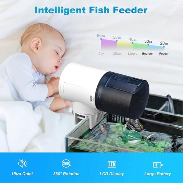Automatisk fiskmatare med timer och LCD-display för akvarium, vit