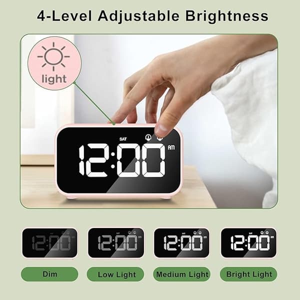 LED digital vekkerklokke med slumrefunksjon, 2 alarmer, 12/24H U